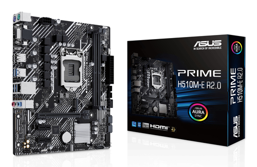 ASUS PRIME H510M-E R2.0 (Socket 1200, mATX, 2xDDR4(64GB), DP/VGA/HDMI, 1xPCIe 4.0x16/2xPCIe 3.0, 1xLAN, 4xSATA 6Gb/s, 1xM.2, 4xUSB 3.2, 2xUSB 2.0, 2xPS/2)