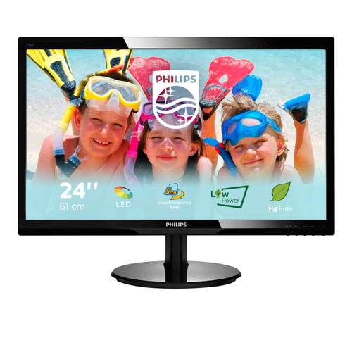 Монитор LCD PHILIPS 24" 246V5LSB (00/01) Black {WLED, 1920x1080, 5ms, 250 cd/m2, 1000:1 (DCR 10M:1), D-Sub, DVI-D, ves}