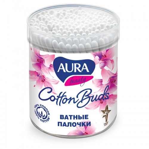 Ватные палочки "Aura" Acb-200rb, стакан, 200шт/уп, ст.1