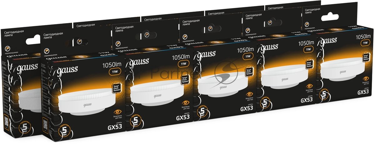 Лампа светодиодная Gauss 108008111 11Вт цок.:GX53 таблетка 220B св.свеч.бел.теп. (упак.:10шт)