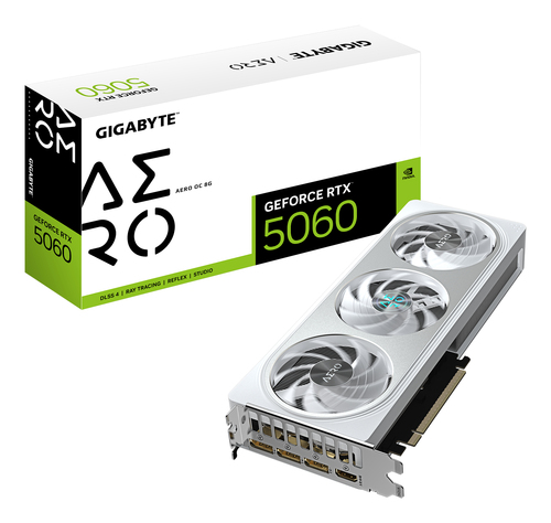Видеокарта Gigabyte NVIDIA - GeForce RTX 5060 Aero OC, PCI-E 5.0, GDDR7 8GB 128bit, 1x HDMI, 3x DP, 145Вт, 281мм, GV-N5060AERO OC-8GD