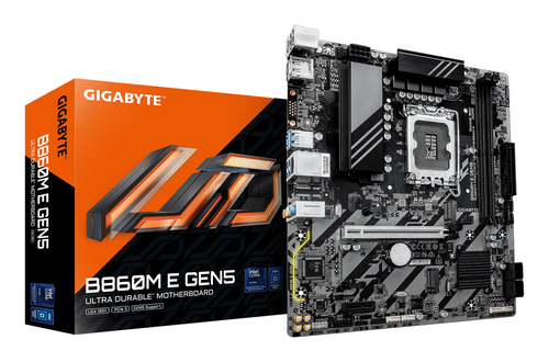 Материнская плата GIGABYTE B860M E GEN5, LGA 1851, Intel B860, 2xDDR5, 4xSATA, 2xM.2, 1xPCIe 5.0 x16, DisplayPort, HDMI, 1x1Gb LAN, 3x3.5 мм, 7.1, microATX