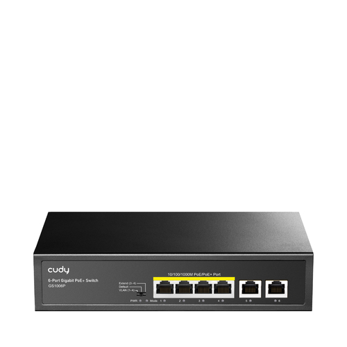 Коммутатор/ 6-Port 10/100/1000M PoE+ Switch, 4-Port 10/100/1000 BASE-T Gigabit PoE+ ports, 2-Port 10/100/1000 BASE-T Gigabit Uplink ports,  802.3at/af, VLAN mode support for port #1 ~ #4, Extend mode support for port #3 ~ #4, Fanless, ±4KV Surge Protection,Watchdog, 65W internal