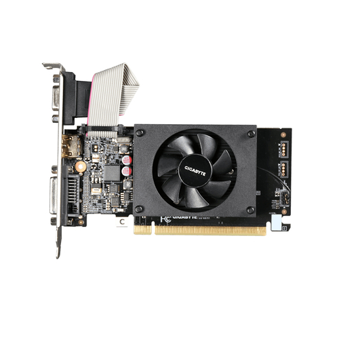 Видеокарта Gigabyte NVIDIA - GeForce GT 710, PCI-E 2.0 16x, DDR3 2GB 64bit, 1x VGA, 1x DVI-D, 1x HDMI, max 4096 x 2160, 144мм, Low Profile, GV-N710D3-2GL