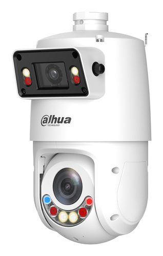 Камера видеонаблюдения IP Dahua DH-SDT4E425-4F-GB-A-PV1-0280-S2, 2560x1440 (панорамный), 2560x1440 (детальный), 2.8мм (панорамный), 5-125мм (детальный), ИК+LED 30м (панорамный), ИК+LED 100м (детальный), 4Мп+4Мп, 1/2.8" CMOS, уличная, купольная, PTZ, белый