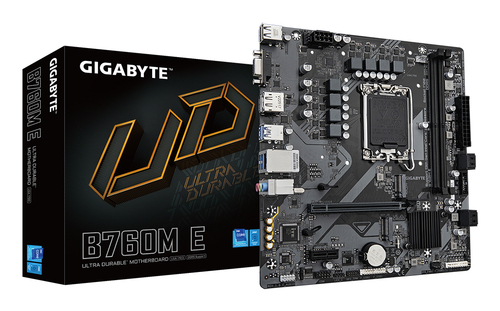 Материнская плата Gigabyte - B760M E, mATX, Intel B760, 1xLGA 1700, 2xDDR5 до 128ГБ, 1x1GbE, audio, M.2, VGA, HDMI, DP, 4xSATA, 2xUSB2.0, 4xUSB3.1, B760M E