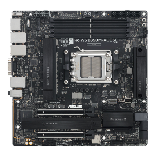 Материнская плата ASUS PRO WS B850M-ACE SE, AM5, AMD B850, 4xDDR5, 4xSATA, 2xM.2, 1xPCIe 5.0 x16, 1xPCIe 4.0 x16, 1xVGA, 1xHDMI, 1xDP, 1x2.5Gb LAN, 1x10Gb LAN, 2xUSB-C 10Gbps, 3xUSB-A 10Gbps, 2xUSB-A 2.0, 7.1, mATX