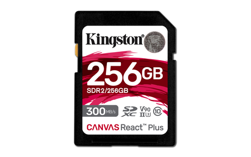 Карта памяти Kingston - Canvas React Plus, SDXC, write speed 260Mb/s, read speed 300Mb/s, UHS-II Class 3, Class 10, 256GB, SDR2/256GB