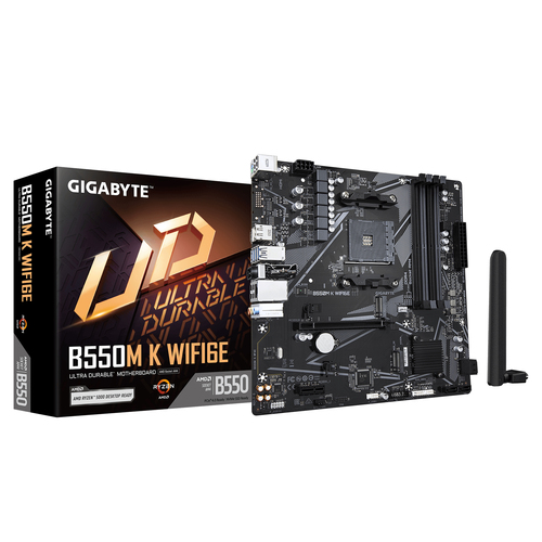 Материнская плата Gigabyte Bad Pack B550M K WF6E B550, AM5, 4xDDR4, 1*PCI-Ex16,2*M.2, 6*USB3.2Gen1, 6*USB2.0, 4*SATA3.0, 1G, DP, HDMI, ATX, RTL bp