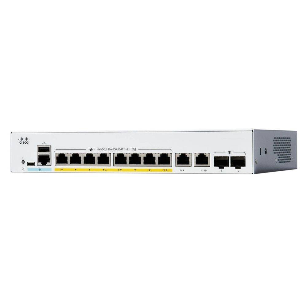 Cisco Catalyst 1300, 8x 10/100/1000 Ethernet RJ45 ports, 2x1Gb RJ45/SFP Combo uplinks, Fanless, Ext Power Supply, C1300-8T-E-2G