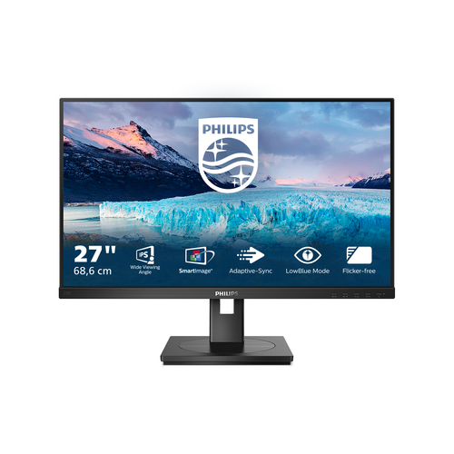 Монитор Philips - 272S1M/00, 27", 16:9, IPS, 4 мс, 300cd/m², 1000:1, 1920x1080 (Full HD), 75 Гц, VGA, 1x DVI, 1x HDMI, 1x DP, USB-hub, HAS, HAS, Pivot, speakers, цвет чёрный, 272S1M/00