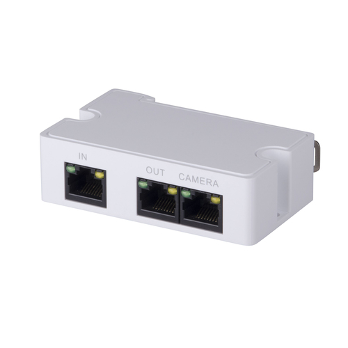 DH-PFT1300 Удлинитель PoE. Порты: 1 RJ45 10/100Мбит/с (вход, PoE/PoE+), 1 RJ45 10/100Мбит/с (выход на удлинитель, PoE/PoE+), 1 RJ45 10/100Мбит/с (выход на IP-видеокамеру, PoE); каскадное подключение до 2 удлинителей (3 IP-видеокамеры) с питанием от инжектора DH-PFT1200; рабочая температура: -30°С~+65°С.