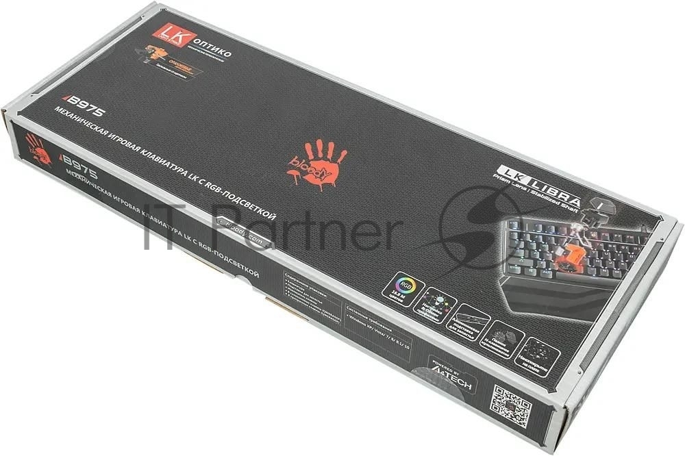 Клавиатура проводная A4 B975 механическая черный USB Gamer LED (подставка для запястий)