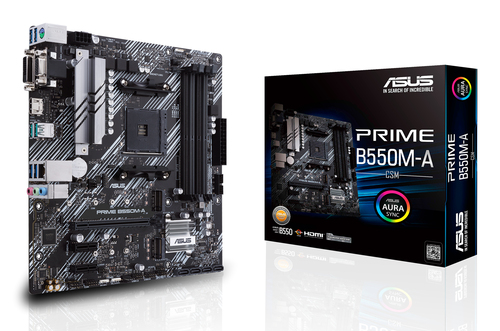 Материнская плата Asus - PRIME B550M-A/CSM, mATX, AMD B550, 1xAM4, 4xDDR4 до 128ГБ, 1x1GbE, audio, M.2, VGA, HDMI, DVI-D, 1xPS/2, 4xSATA, 6xUSB3.2, PRIME B550M-A/CSM