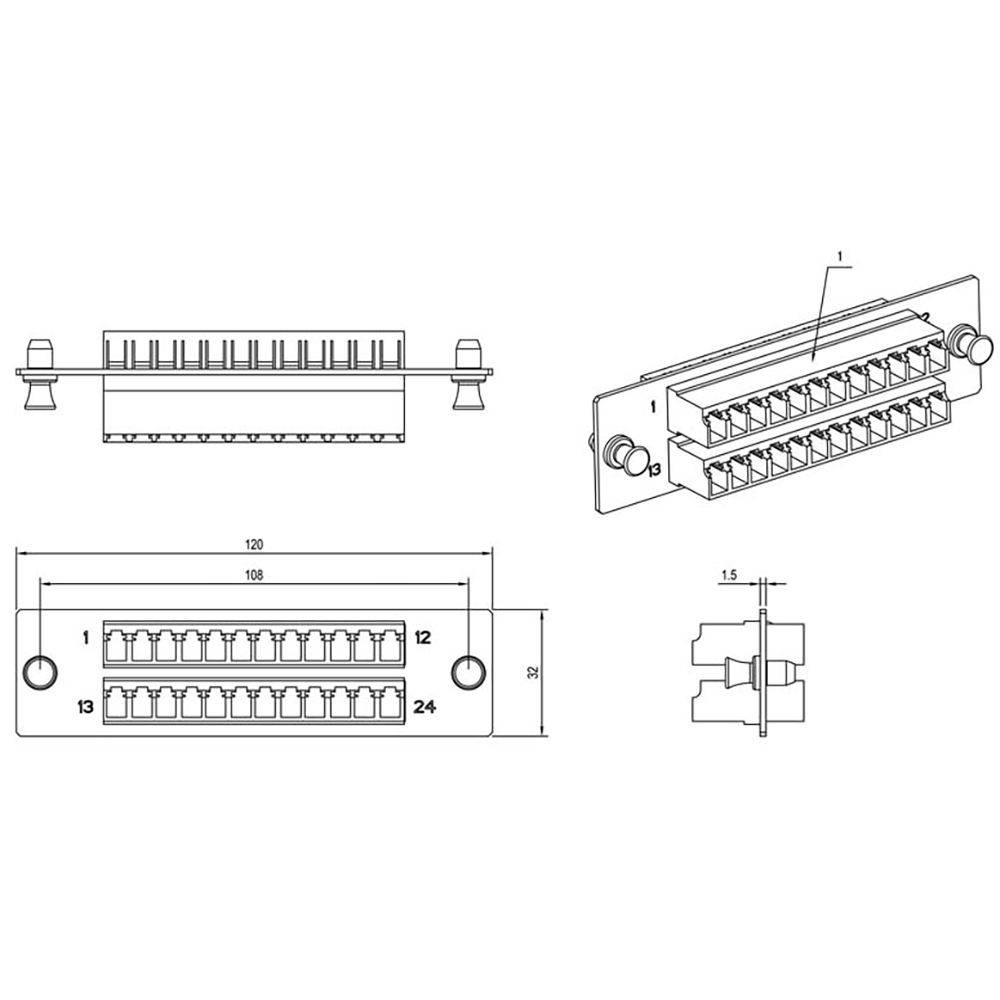 Панель Hyperline FO-FPM-W120H32-24LC-BL, 24×LC, OS1/OS2, 120×32 мм
