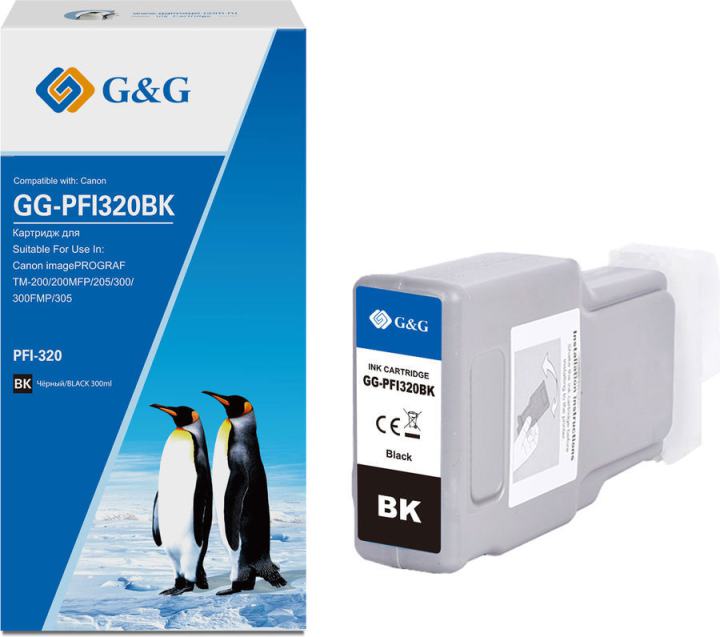 Картридж струйный G&G GG-PFI320BK PFI-320BK черный (300мл) для  Canon imagePROGRAF TM-200/200MFP/205/300/300MFP/305