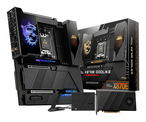 Материнская плата MSI MEG X870E GODLIKE, AM5, AMD X870E, 4xDDR5, 4xSATA, 7xM.2, 2xPCIe 5.0 x16, 1xPCIe 4.0 x4, 2xUSB-C DP, 1x10G LAN, 1x5Gb LAN, Wi-Fi 7, Bluetooth 5.4, 2xUSB-C 40Gbps, 5xUSB-C 10Gbps, 1xUSB-C 20Gbps, 8xUSB-A 10Gbps, 4xUSB-A 5Gbps, 4xUSB-A 2.0, 1xS/PDIF, 2x3.5 мм, 7.1, E-ATX