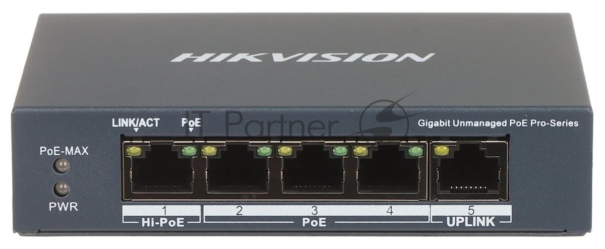 Коммутатор Hikvision DS-3E0505HP-E, 5×1 Гбит/с (4×PoE/Hi-PoE), неуправляемый