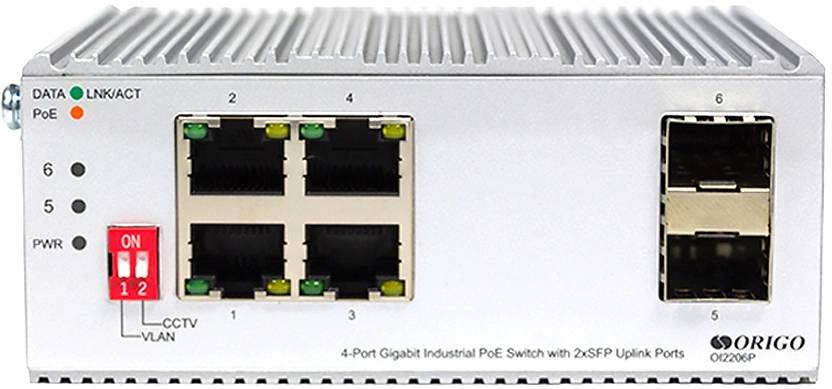 Коммутатор ORIGO OI2206P/120W/A1A, 4×PoE, 2×SFP, промышленный