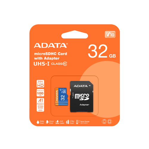 Micro SecureDigital 32Gb A-DATA AUSDH32GUICL10A1-RA1 {MicroSDHC Class 10 UHS-I, SD adapter}
