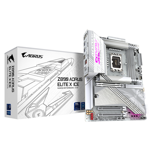Материнская плата Gigabyte - Z890 AORUS ELITE X ICE, ATX, Intel Z890, 1xLGA 1851, 4xDDR5 до 256ГБ, 1x2.5GbE, audio, M.2, Wi-Fi, Bluetooth, HDMI, 4xSATA, 4xUSB2.0, 6xUSB3.2, Z890 AORUS ELITE X ICE