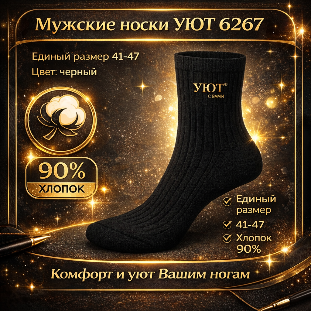 Носки мужские Уют 6257 размер 41-47 цв черный