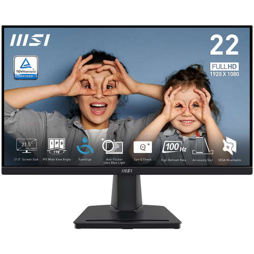 Монитор MSI PRO MP225 21.5" 16:9 FHD(1920x1080) IPS Flat,1ms(MPRT),1300:1,100M:1,250nit,178/178,HDMI 1.4,VGA(D-Sub),Tilt,VESA,100Hz,Black,1y war-ty