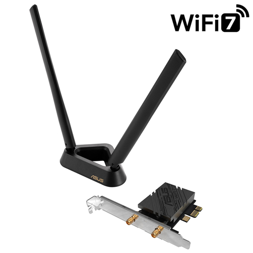 90IG08U0-MO0B00 - Беспроводной адаптер ASUS PCE-BE92BT,BE9400,WiFi7 PCI-E,2 ext antennas,6GHz band,320MHz,Bluetooth 5.4,WPA3