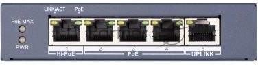 Коммутатор Hikvision DS-3E0505HP-E, 5×1 Гбит/с (4×PoE/Hi-PoE), неуправляемый