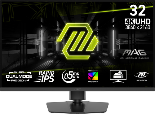 Монитор MSI MAG 322URDF E16 31.5" 16:9 UHD(3840x2160) Rapid IPS Flat,DisplayHDR 400, 0,5ms(GTG), 1000:1,100M:1,400nits,2xHDMI,1xDP,USB-Ax2,USB-B,Tilt,Swivel,Height,Pivot,VESA, 160HzUHD/320HzFHD, Black, 1y war