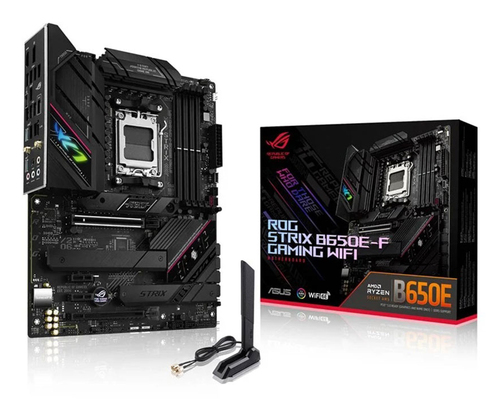 Материнская плата ASUS ROG STRIX B650E-F GAMING WIFI, AM5, AMD B650, 4xDDR5, 4xSATA, 3xM.2, 1xPCI-E 5.0 x16, 1xPCI-E 4.0 x4, 2xPCI-E x1, 1xHDMI, 1xDP, 1x 2.5Gb LAN, 4xUSB-A 2.0, 4xUSB-A 3.2 Gen 1, 2xUSB-A 3.2 Gen 2, 1xUSB-C 3.2 Gen 2, 1xUSB-C 3.2 Gen 2x2, 5x3.5 мм, 7.1, ATX