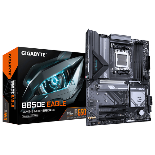 Материнская плата Gigabyte B650E EAGLE, AM5, AMD B650E, 4xDDR5, 4xSATA, 3xM.2, 1xPCIe 5.0 x16, 1xPCIe 4.0 x16, 2xPCIe 3.0 x16, 1xHDMI, 1xDP, 1x2.5Gb LAN, 1xUSB-C 5Gbps, 2xUSB-A 10Gbps, 2xUSB-A 5Gbps, 4xUSB-A 2.0, 1xPS/2, 3x3.5 мм, 7.1, ATX