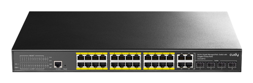 Коммутатор CUDY 24-Port Layer 2 Managed Gigabit PoE+ Switch with 4 Gigabit Combo Ports  300W Layer 2 Managed 28 Ports 10/100/1000M PoE Switch ,1-24 Port support POE (802.3at/af) ,with 4 Uplink Gigabit SFP/ETH Combo port + 1 Managed Port, IEEE 802.3af/at Standard, Each Port Max support 30W, Support QOS, STP/RSTP/MSTP、 IGMP、SNMP、WEB、VLAN、 EtherChann