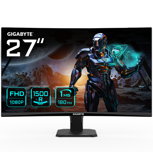 Монитор 27" Gigabyte GS27FC черный, VA LED, 16:9, 1920x1080, 250 cd/m?, 178°/178°, 3000:1, 180Hz, HDMI, DP, полуматовая, FreeSync Premium, FHD