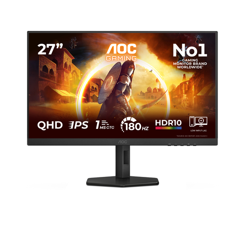 Монитор AORUS Q27G4XF 27" AOC Q27G4XF IPS, 2560x1440, 180Hz, 1ms, 300сd/m, 1000:1, HDR10 | HDMI(2.0), DP(1.4) | HAS, Pivot, Swivel, InPSU, Vesa 100, Black/Grey