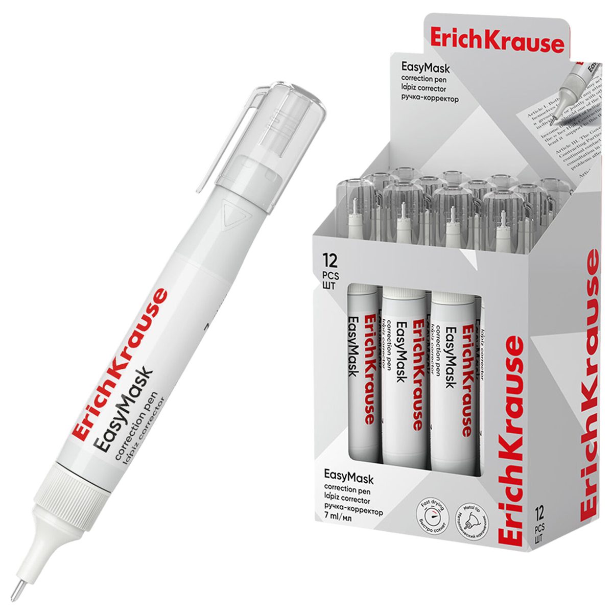 Корректирующая ручка Erich Krause EasyMask, 7мл, металлический наконечник (55989), 576шт.