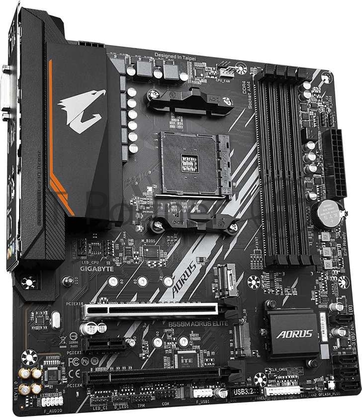 Материнская плата Gigabyte B550M AORUS ELITE, AM4, AMD B550, 4xDDR4, 4xSATA, 2xM.2, 2xPCIe x16, HDMI, DVI, 1xGb LAN, 8xUSB, 3x3.5 мм, 7.1, microATX