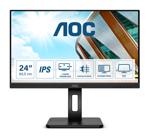(Из ремонта) Монитор 23.8" AOC Q24P2Q, 75Hz, 2560x1440, IPS, 4 ms GtG, 250 cd/m², 178/178, Tilt, HAS, Pivot, Swivel, VESA, D-Sub, HDMI , DisplayPort (1.2), 4x