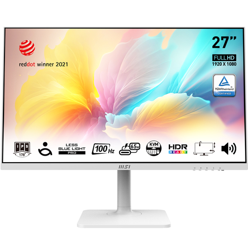 MSI Modern 27" MD272XPW {IPS 1920x1080 100Hz 1ms 1000:1 300cd 178/178 HDMI1.4 DisplayPort1.2 USB-C 2xUSB Speaker HAS Pivot White(white cable)}