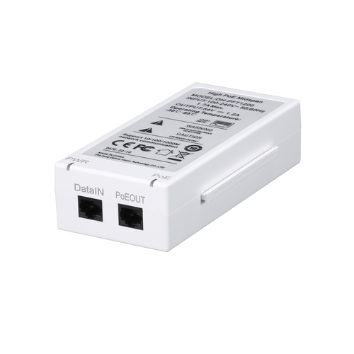 DAHUA DH-PFT1200 Инжектор Hi-PoE, порты 1 RJ45 10/100/1000Мбит/с, 1 RJ45 10/100/1000Мбит/с (PoE/PoE+/Hi-PoE), мощность PoE до 60Вт, питание 100~240В(AC), рабочая температура: -30°С~+65°С