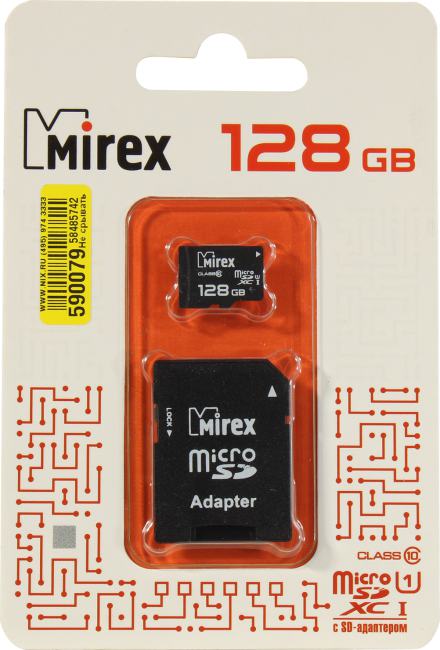 Mirex <13613-AD10S128> microSDXC 128Gb UHS-I U1 Class10  + microSD-->SD Adapter