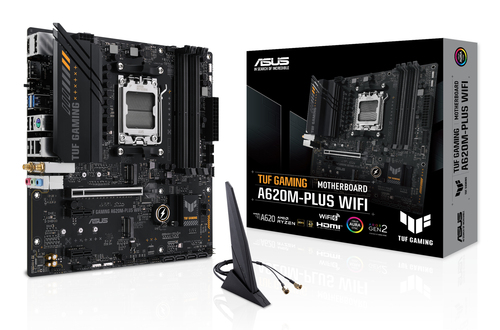 Материнская плата Asus - TUF GAMING A620M-PLUS WIFI, mATX, AMD A620, 1xAM5, 4xDDR5 до 128ГБ, 1x2.5GbE, audio, M.2, Wi-Fi, Bluetooth, HDMI, DP, 1xPS/2, 4xSATA, 4xUSB2.0, 2xUSB3.2, TUF GAMING A620M-PLUS WIFI
