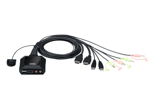 KVM-переключатель ATEN CS22H [CS22H-AT] кабельный, 2 порта, USB, 4K HDMI, пульт удаленного переключения порта/ 2 PORT USB HDMI  KVM SWITCH