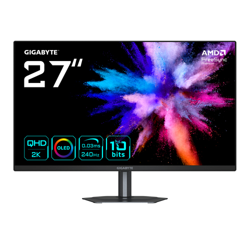 Монитор 27" Gigabyte GO27Q24 EK Black 27" QD-OLED, 2560 x 1440, 240Hz, 10bit (1.07B), 0,03ms, 400cd/m, 1.5M:1, 2xHDMI-2.0, DP-1.4, 1xUSB2.0, USB Type-C (15W), Pivot)