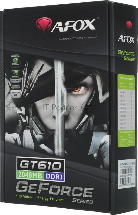 Видеокарта AFOX GeForce GT 610, 2 GB DDR3, 64 bit, HDMI, DVI-D, VGA, GPU 810 MHz