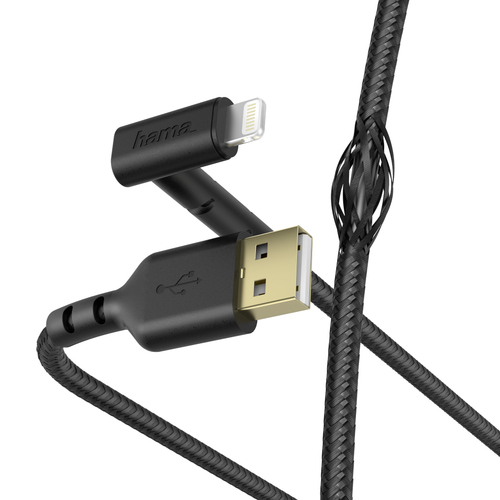 Кабель Hama 00187212 Lightning (m) угловой USB 2.0 (m) 1.5м черный