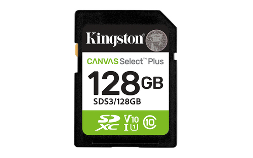 Карта памяти Kingston - Canvas Select Plus, SDXC, read speed 150Mb/s, UHS-I Class 1, V10, Class 10, 128GB, SDS3/128GB