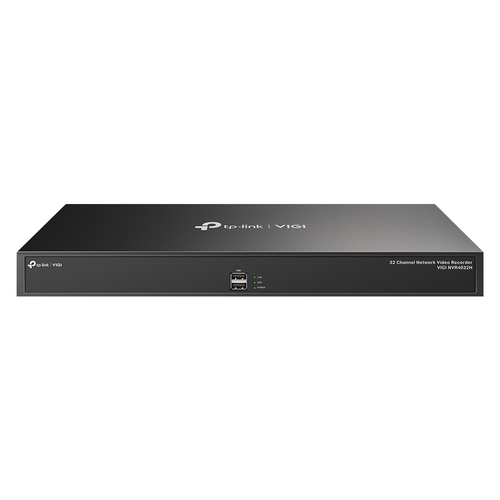 Видеорегистратор IP TP-Link VIGI NVR4032H, 32-канальный. Входящий поток 320 Мбит/с, исходящий 320 Мбит/с. Поддержка разрешения до 8 Мп. 4 SATA до 10 ТБ каждый. Декодирование: 16-ch@2MP/8-ch@4MP. 16-канальное синхронное воспроизведение. 2xRJ45 10/100/1000 Мбит/с. Видеовыходы: 1xHDMI, 1xVGA. Поддержка ONVIF.