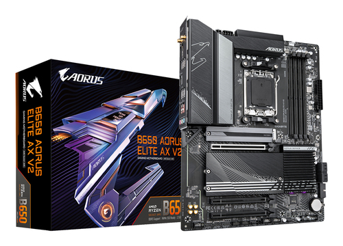 Материнская плата Gigabyte B650 AORUS ELITE AX V2, Socket AM5, AMD B650, 4xDDR5-5200, HDMI+DP, 3xPCI-Ex16, 4xSATA3(RAID 0/1/10), 3xM.2, 8 Ch Audio, 2.5GLan, WiFi, (4+4)xUSB2.0, (7+2)xUSB3.2, (1+1)xUSB3.2 Type-C™, ATX, RTL bp (B650 AORUS ELITE AX V2 плохая упаковка)