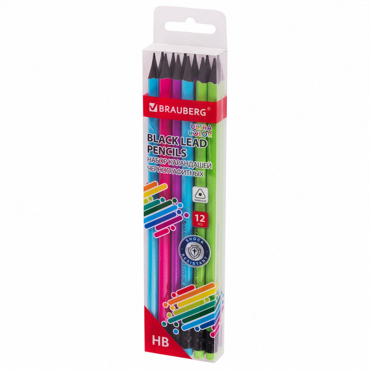 Набор чернографитных карандашей Brauberg Ultra Color (НB, с ластиком, пластиковые, заточенные), 12шт. (181710), 6 уп.